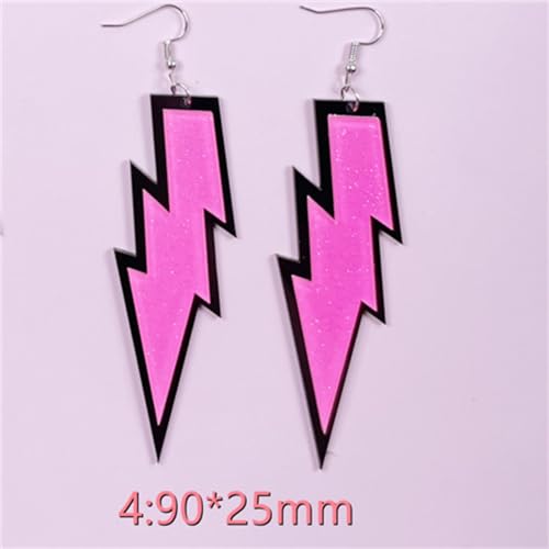 ONLYJUMP Acrylic Exaggerated Lightning Earrings Statement Punk Retro Geometric Delicate Neon Personalized Earrings Accessory Jewelry for Women - color: Glitter Rose Red