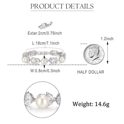 EVER FAITH Cubic Zirconia Pearl Bridal Prom Tennis Bracelet for Women | Elegant Pear CZ Wedding Jewelry Gift, for Bride Bridesmaid - style: Teardrop_Silver-Plated-Brass