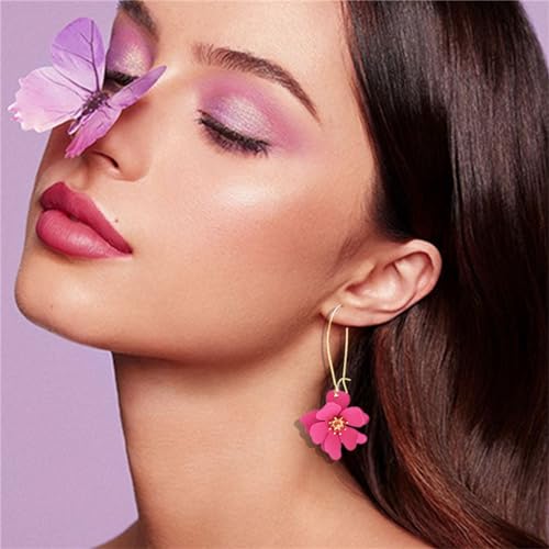 WCRAZYE Bohemian Daisy Flower Earrings Necklace Sets for Women Unique Trendy Boho Matte 3D Gold Flower Floral Petal Statement Earring Wedding Jewelry - color: Rose Red