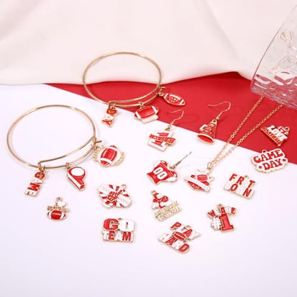 40PCS Game Day Charms for Bracelet Making Enamel Football Charms for Bracelet Necklace Earrings Jewelry Making DIY Football Mom Accessories Gifts - color: Red White