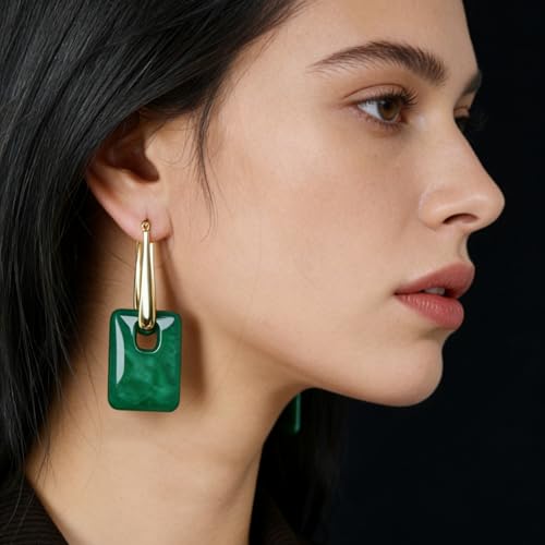 Multicolor Acrylic Dangle Hoop Earrings for Women, 2-Way Detachable Geometric Statement Earrings, Lightweight Fashion Jewelry Gifts - color: Green