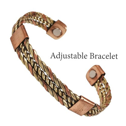 Touchstone Handcrafted Braided Copper Brass Multi Layer Magnetic Hand Forged With Solid High Gauge Tibetan Minimalistic Elegance Bracelet In Two Tones For Men And Women. - style: Braided Two tone 14