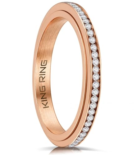 King Ring 3mm Spinner Rings – Premium Stainless Steel Fidget Rings for Women - Designed in USA - color: Rose White
