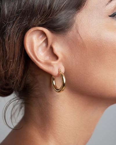 Chunky Gold Hoop Earrings for Women 14k Gold Plated Thick Triple Earrings | Hypoallergenic Trendy Chunky Gold Hoops Earrings,Dainty Jewelry Gifts for Women - style: simple hoop earrings