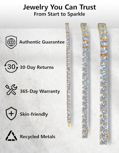 KRKCLIFE Tennis Bracelets for Women Men 14K Gold Plated Hypoallergenic | Classic Round AAAAA Cubic Zirconia 3/4/5mm Width,Elegant Jewelry Anniversary Birthday Gifts for Women Him Wife Mom 6.5-8 Inch - color: Yellow Gold-Luxury Mother's Day Gift Box