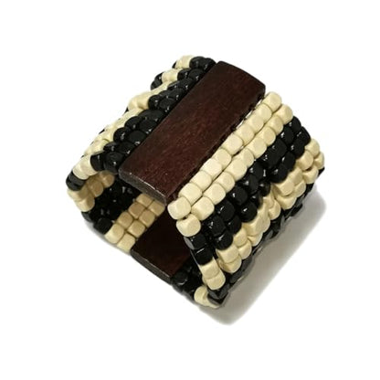 Caiyao Bohemian Wooden Beaded Stretch Bracelet Wide Chunky Bangle Beads Jewelry Wood Elastic Wristband for Women-Brown - style: 00A