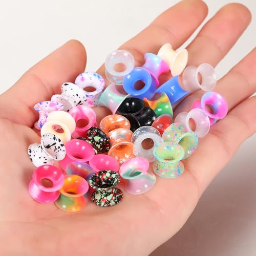 Xpircn 30Pcs Silicone Ear Gauges Flexible Ear Tunnels Plugs Stretchers Expander Double Flared Flesh Ear Piercing Jewelry for Women Men - style: Mixed Color:0G(8mm)