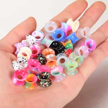 Xpircn 30Pcs Silicone Ear Gauges Flexible Ear Tunnels Plugs Stretchers Expander Double Flared Flesh Ear Piercing Jewelry for Women Men - style: Mixed Color:0G(8mm)