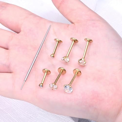 Zolure 18G/20G Flat Back Earrings Stud Threadless Nose Studs Surgical Steel Push in Earrings Tragus Cartilage Labret Helix Lip Conch Medusa Piercing Jewelry - color: 18G Gold #2
