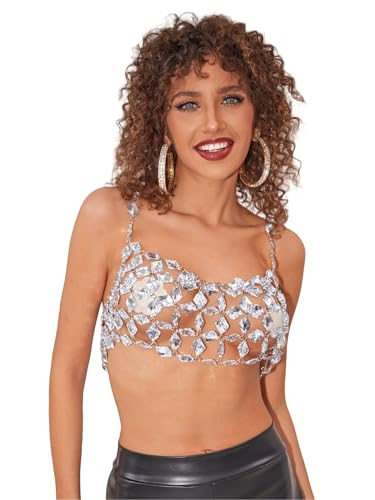 Rhinestones Body Chain Suit Silver Crystal Bikini Bra Underwear Sexy Sparkly Party Body Jewelry Accessories for Women - color: Silver