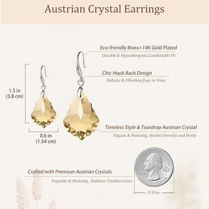 Austrian Crystal Baroque Teardrop Dangle Earrings for Women | 14K Gold-Plated,Hypoallergenic,Brilliant Facets,Fluid Movement,Easy-Wear Fishhook Fit,For Daily Wear And Special Occasions - color: Light Topaz