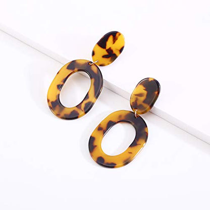 Oval Drop Dangle Earrings for Women, Statement Geometric Ellipse Dangling Earrings - color: Tortoise Color