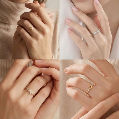 PLOMFOV 14K Gold/Silver Plated Stacking Rings Set for Women Non Tarnish CZ Heart Simple Cute Stackable Rings Dainty Trendy Gold Statement Rings Plain Band Size 4-12 - color: Gold Tone