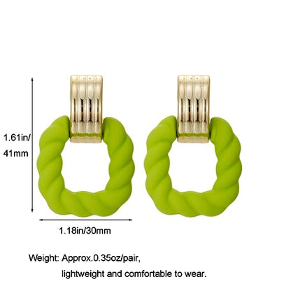 RUOFFETA Rectangle Earrings for Women, Acrylic Square Earrings Twisted Geometric Statement Jewelry - color: Green Gold