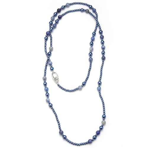 Long Beaded Necklaces for Women Pearl Stone Bead Strand - Layered Sweater Chain Elegant Mother's Day Jewelry Gifts - color: Blue