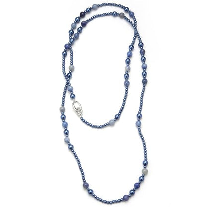 Long Beaded Necklaces for Women Pearl Stone Bead Strand - Layered Sweater Chain Elegant Mother's Day Jewelry Gifts - color: Blue