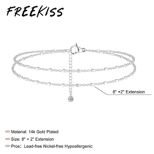 Freekiss Sparkle Glitter Waterproof Ankle Bracelets for Women Trendy | Dainty Layered Anklet for Women Adjustable Womens Anklet Set Stackable Beaded Cuban Link Anklets Beach Jewelry for Women - color: ANKLET-Single clasp beaded chain-SL