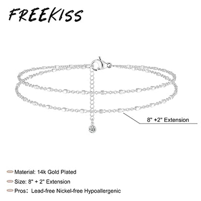 Freekiss Sparkle Glitter Waterproof Ankle Bracelets for Women Trendy | Dainty Layered Anklet for Women Adjustable Womens Anklet Set Stackable Beaded Cuban Link Anklets Beach Jewelry for Women - color: ANKLET-Single clasp beaded chain-SL