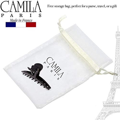 Camila Paris CP2661 French Hair Clip for Women, Narrow, Strong Hold Grip Double Teeth Girls Hair Claw Clips Jaw, Fashion Durable Styling Hair Accessories for Women, Made in France - color: Black 3.25"