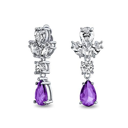 Bling Jewelry Vintage Style Simulated Gemstone Cubic Zirconia AAA CZ Statement Dangle Leaf Teardrop Formal Chandelier Clip On Earrings Wedding Prom Silver Plated - color: Purple
