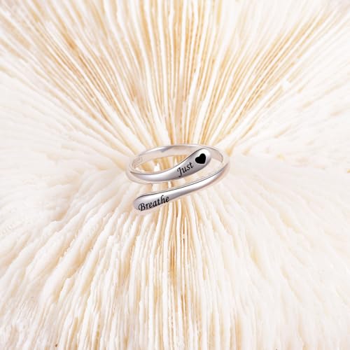 Fookduoduo 925 Sterling Silver Ring Inspirational Jewelry adjustable Wrap Open Rings for Women - style: Heart Just Breathe