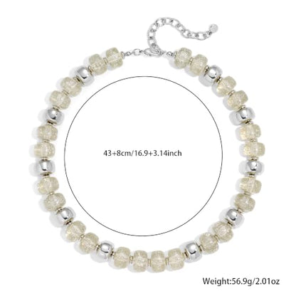 Resin Chunky Colorful Beaded Necklace | Adjustable Boho Statement Necklace,Summer Beach Party Jewelry - color: A-silver