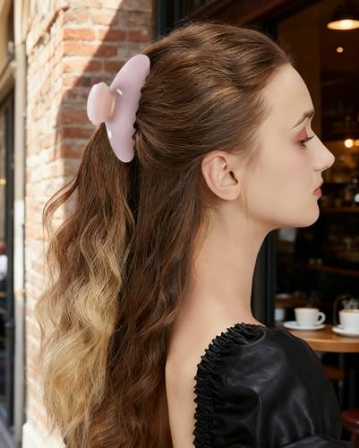 2 Pack Acetate Hair Claw Clips for Women 4 Inch Large Claw Hair Clips for Thin to Thick Hair - color: Pear White+Light Pink