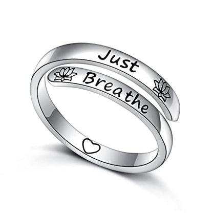 Ladytree Adjustable Inspirational Rings 925 Sterling Silver Stacking Wrap Spiral Twist Statement Band Encouragement Birthday Gift for Women Men - style: just breathe