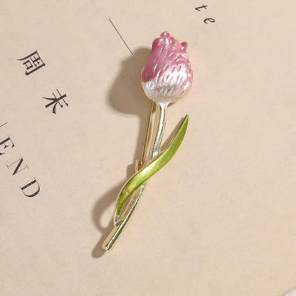 Rhinestone Tulip Flower Brooch Pin for Women Dainty Floral Lapel Pin Gold Plated Tulip Flowers Green Leaf Broochs Pins Trendy Wedding Party Jewelry Accessories - color: flower