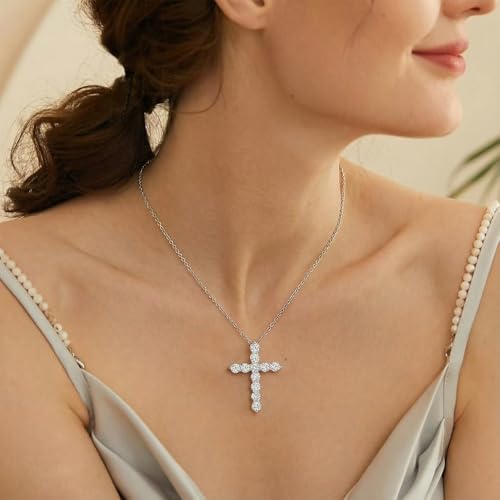 Women's Cross Pendant Necklace, 925 Sterling Silver Gold Plated with 5A Cubic Zirconia, 18"+2" Adjustable Chain, Christian Religious Jewelry Gift for Wife Daughter Mom,Birthday Gift