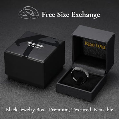 King Will 8mm Mens Hammered Tungsten Rings Matte Brushed Finish | Beveled Edge, Comfort Fit, Durable, Everyday Wear - color: Black 6mm