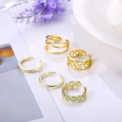 5 Pcs Filled Toe Rings for Women Non Tarnish Filled Toe Ring Adjustable Flower Cz Dainty Toe Ring Summer Beach Open Toe Rings Set Toe Jewelry Foot Jewelry(Gold,Silver,Rose Gold) - color: Gold