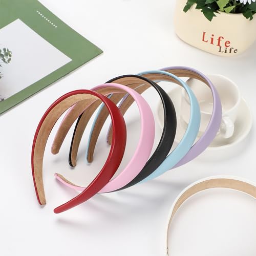 WantGor 1 Inch PU Leather Headband, Wide Padded Hairband Fashion Hair Bands | Cute Womens Headbands Holiday DIY Hair Accessories (Black) - color: Black