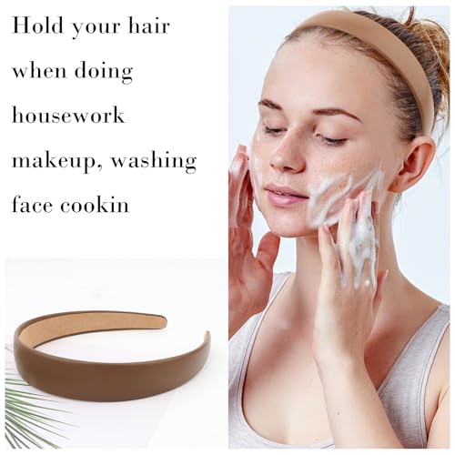 Wecoe 6pcs PU Leather Headband Wide Fashion Head Band for Women Girls | Assorted pastel shades for versatile daily looks, soft inner for cozy wearing