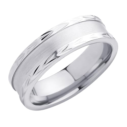 555Jewelry 4mm Sandblast Stainless Steel CZ Wedding Band Ring for Women & Men - color: Silver Style 7