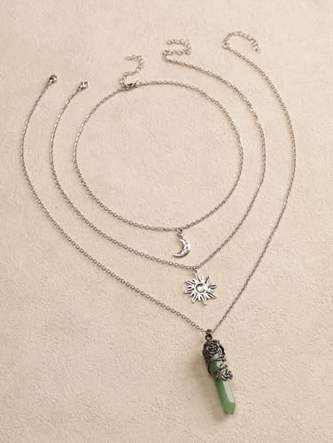 Sacina Gothic Emo Grunge Crescent Moon Choker, Moon Sun Star Choker Necklace, Goth Gothic Necklace, Halloween Christmas Jewelry Gift for Women - color: Green