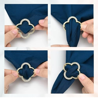10PCS Silk Scarf Ring Shirt Clips Button Covers for Women Blouses | 7 Styles Metal Button Covers Scarf Rings for Women Clothes,Round Circle Clip Gold Buckle Clothes Corner Knotted Button Cuffs
