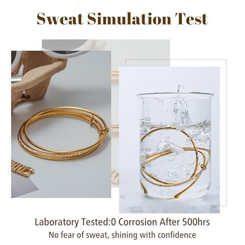 Stackable Bangle Bracelets for Women 18K Gold Plated Stainless Steel Non Tarnish Bangles 8 inch Bracelet Stack Trendy Women's Jewelry Gift - color: Gold, size: 8 inch