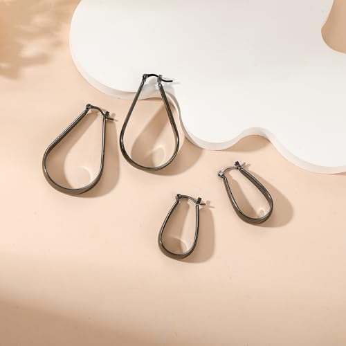 Sterling Silver Hoop Earrings for Women Large Oval Hoop Earrings Lightweight Big Gold Hoops Earrings Hypoallergenic 14K Gold Plated Hoops Earrings Non Tarnish Jewelry Gifts 20/30/40mm - color: Black-30*50mm