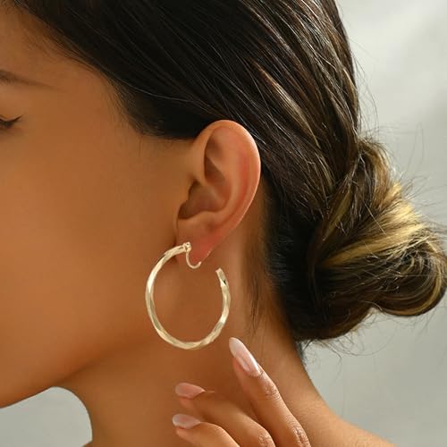 Gold Clip On Hoop Earrings for Women Large Rhinestone Statement Hoops Non Pierced Earrings Wedding Bridesmaid Party Jewelry - color: B1:gold