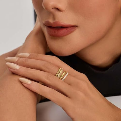 Cicy Bell Stackable Rings for Women 18K Gold Plated Non Tarnish Ring Set | Dainty Cubic Zirconia,Promise Wedding Engagement Rings, Statement Thin Rings,Trendy Jewelry Gifts - color: Gold-Style C, size: 6