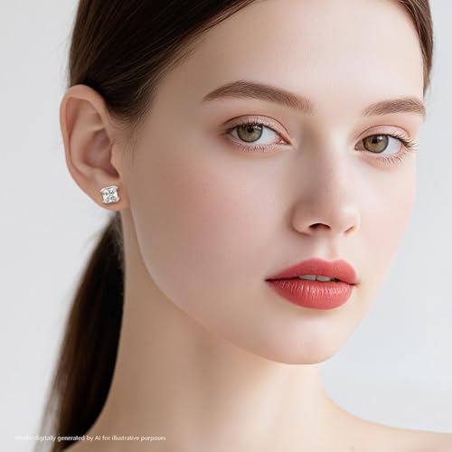 Brilliant Heart-cut/Oval-cut/Trillion-cut/Cushion-cut/Emerald-cut/Marquise-cut Stud, 925 Sterling Silver Cubic Zirconia Stud Earrings for Women Men - style: G-Square-cut-silver