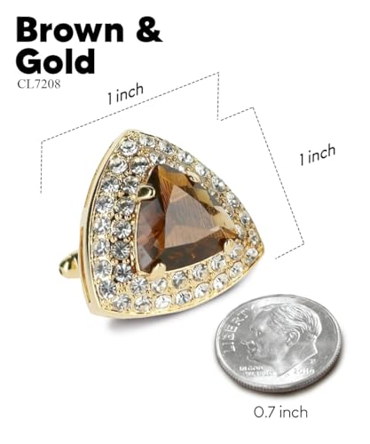 Triangular Crystal Diamond Set Cuff Links for Men – Tuxedo Suit Accessories, Cufflinks for Men - style: Brown/Gold