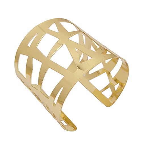 COLORFUL BLING Punk Alloy Hollow Geometric Smooth Polished Gold Hoop Open Cuff Wide Bracelet Bangle Wrist Jewelry for Women Lady - color: 3pcs gold short