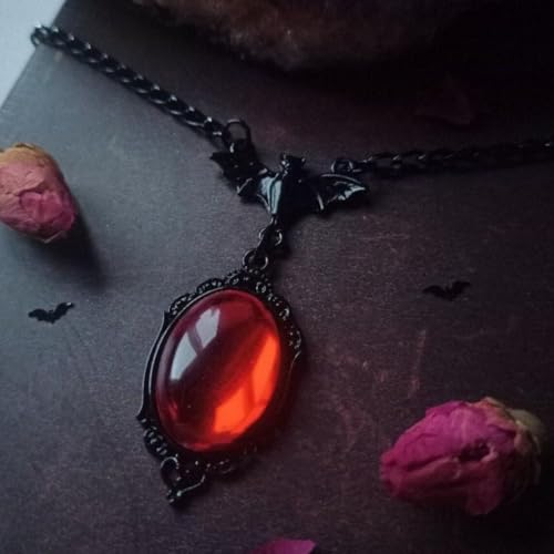 ONLYJUMP Gothic Vampire Bat Earrings Necklace Set for Women Vintage Goth Dark Bat Earrings Blood Pendant Necklaces Mystic Witch Halloween Costume Jewelry Gifts - style: Red bat
