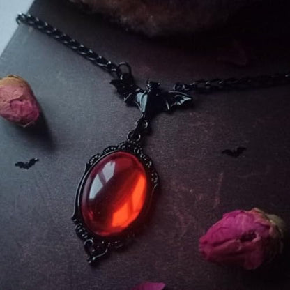 ONLYJUMP Gothic Vampire Bat Earrings Necklace Set for Women Vintage Goth Dark Bat Earrings Blood Pendant Necklaces Mystic Witch Halloween Costume Jewelry Gifts - style: Red bat