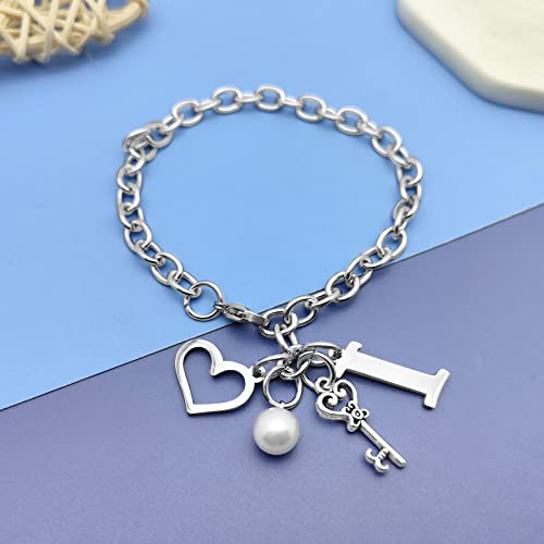 Initial A-Z Bracelets Gift for Women Girls Stainless Steel Chain Bracelet 26 Alphabet Jewelry Gifts for Birthday Anniversary Letter Bracelet Monogram Gifts for Sister Friend Girlfriends Mom 8.26 Inch - color: I