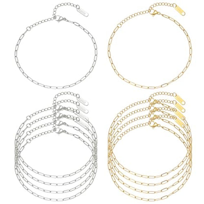 Swyabi 10 PCS Gold Silver Paperclip Bracelet Chains Bulk for Jewelry Making | 18K Stainless Steel, with Extender, No Fade, No Rust, Adjustable, for Men Women DIY, 6.5 Inch - color: 2.5x6.5mm Gold Silver