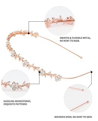 Wecoe 4 Pack Silver & Rose Gold Metal Headbands - Flower Girl Bridal Wedding Headpieces - Crystal Butterfly Designs - Perfect for Formal Occasions, Gifts & Parties - color: Rose gold band & silver rhinestones