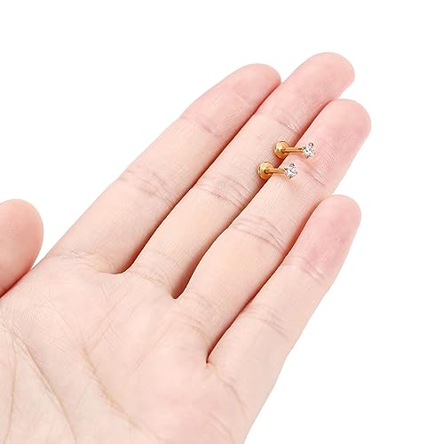 GAGABODY G23 Titanium 16G 6/8/10mm Clear CZ/Opal Internally Threaded Labret Monroe Lip Studs 6mm Helix Cartilage Tragus Earring Piercing - color: 16G-2Pcs-Gold-Length:8mm CZ:4mm